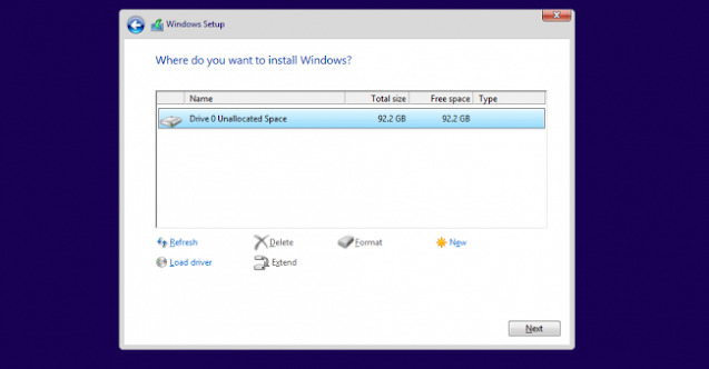 اختيار قرص لتثبيت ويندوز 10 برو النسخة النهائية