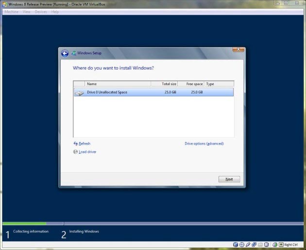 اختيار مكان تثبيت ويندوز 8